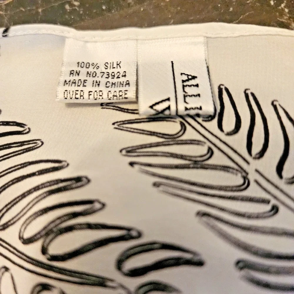 Allison W Black and White Feather Print Silk Oblong scarf  48